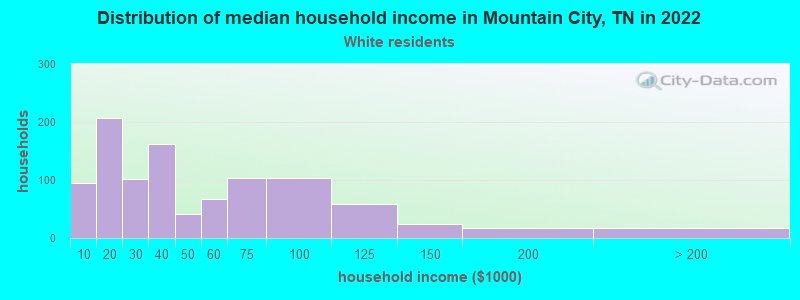 Distribution of median household income in Mountain City, TN in 2022