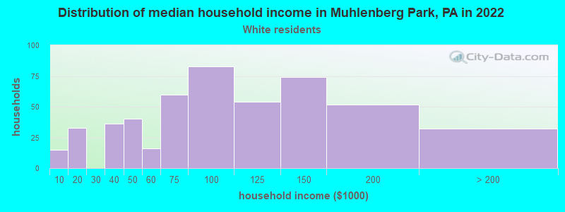 Distribution of median household income in Muhlenberg Park, PA in 2022