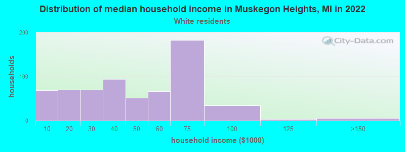 Distribution of median household income in Muskegon Heights, MI in 2022