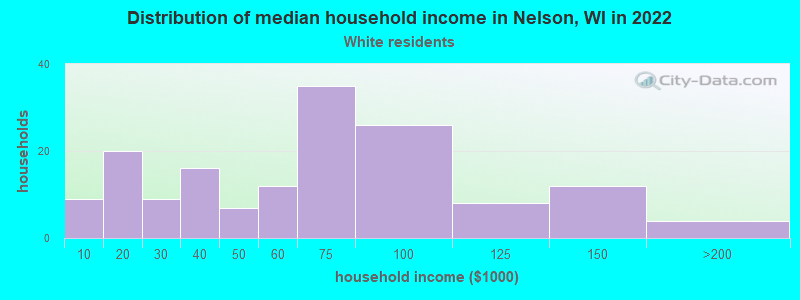 Distribution of median household income in Nelson, WI in 2022