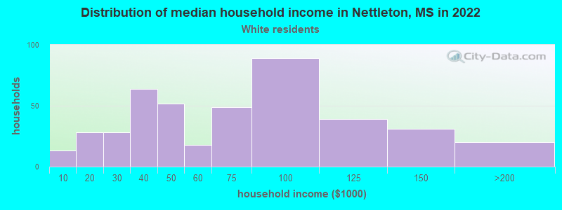 Distribution of median household income in Nettleton, MS in 2022