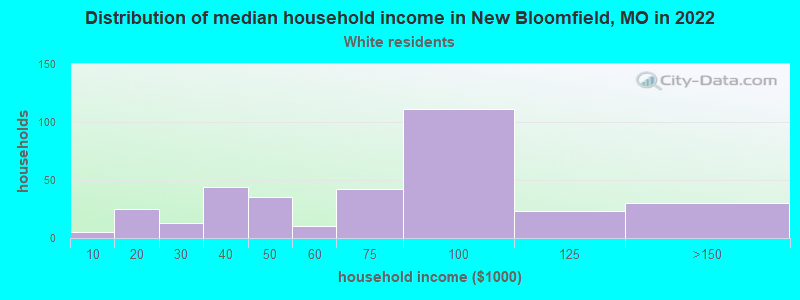 Distribution of median household income in New Bloomfield, MO in 2022