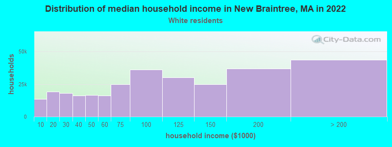 Distribution of median household income in New Braintree, MA in 2022