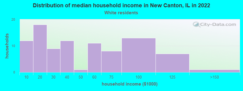 Distribution of median household income in New Canton, IL in 2022