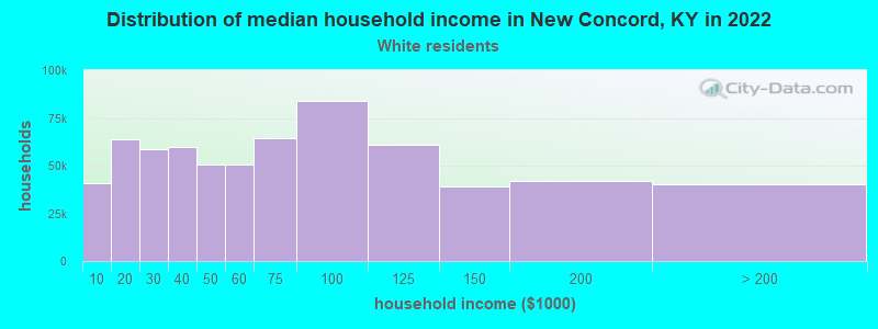 Distribution of median household income in New Concord, KY in 2022