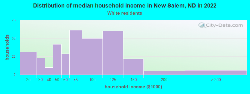 Distribution of median household income in New Salem, ND in 2022