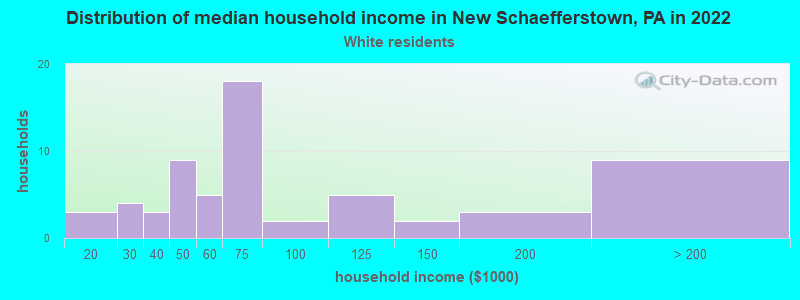 Distribution of median household income in New Schaefferstown, PA in 2022