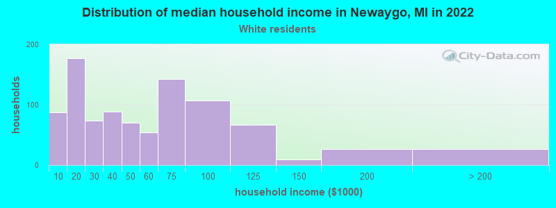 Distribution of median household income in Newaygo, MI in 2022