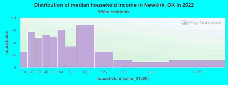 Distribution of median household income in Newkirk, OK in 2022