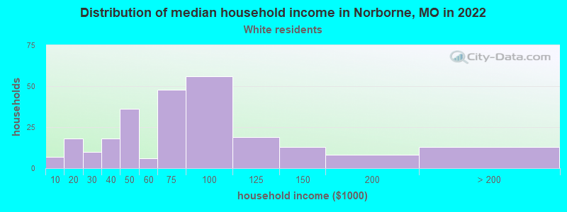 Distribution of median household income in Norborne, MO in 2022
