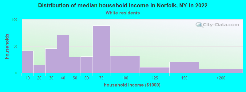 Distribution of median household income in Norfolk, NY in 2022