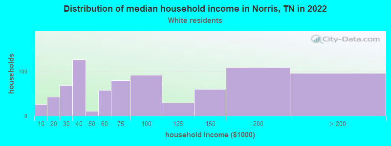Distribution of median household income in Norris, TN in 2022