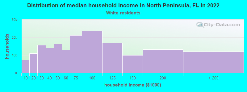 Distribution of median household income in North Peninsula, FL in 2022