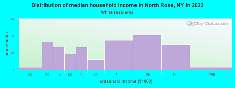 Distribution of median household income in North Rose, NY in 2022