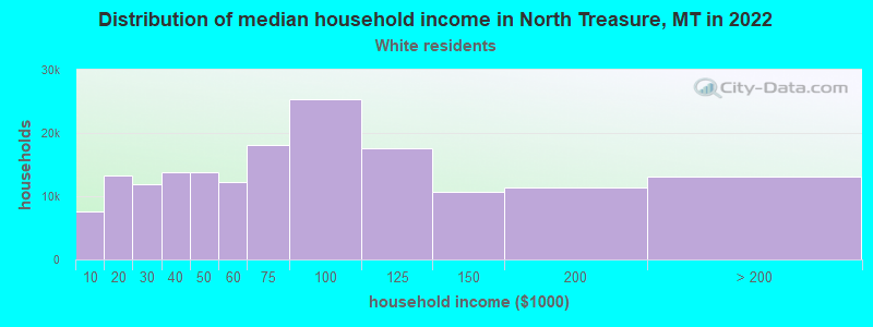 Distribution of median household income in North Treasure, MT in 2022