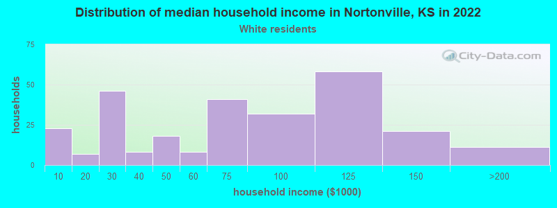 Distribution of median household income in Nortonville, KS in 2022