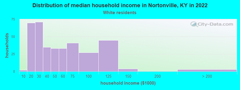 Distribution of median household income in Nortonville, KY in 2022