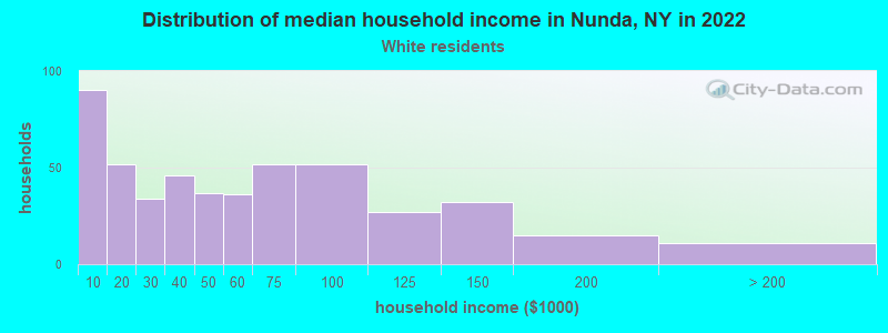 Distribution of median household income in Nunda, NY in 2022