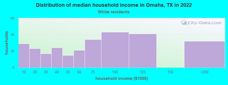 Distribution of median household income in Omaha, TX in 2022
