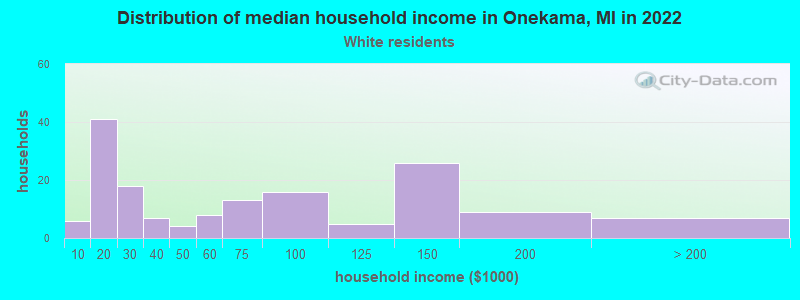 Distribution of median household income in Onekama, MI in 2022