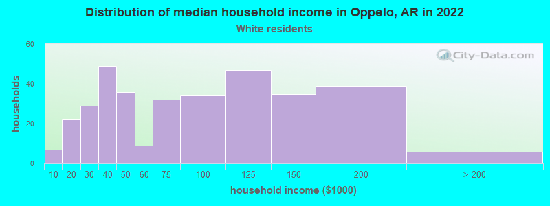 Distribution of median household income in Oppelo, AR in 2022