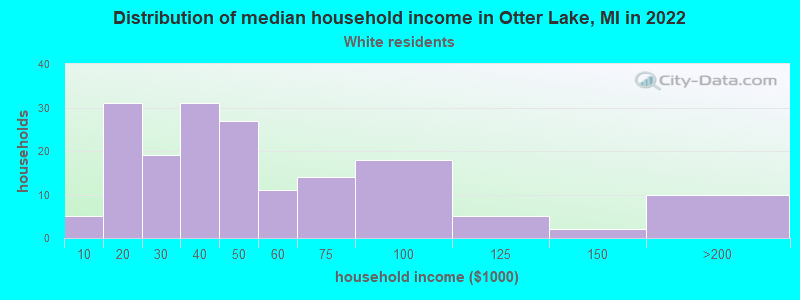 Distribution of median household income in Otter Lake, MI in 2022