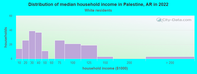 Distribution of median household income in Palestine, AR in 2022