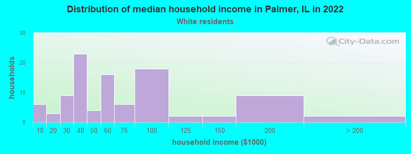 Distribution of median household income in Palmer, IL in 2022