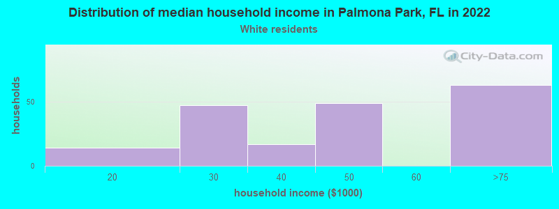 Distribution of median household income in Palmona Park, FL in 2022
