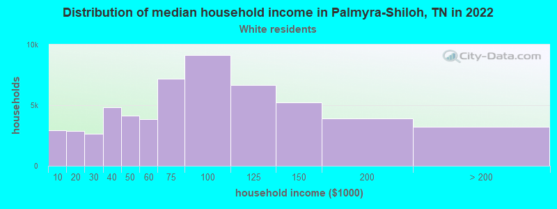 Distribution of median household income in Palmyra-Shiloh, TN in 2022