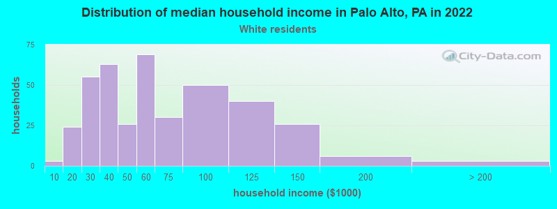 Distribution of median household income in Palo Alto, PA in 2022