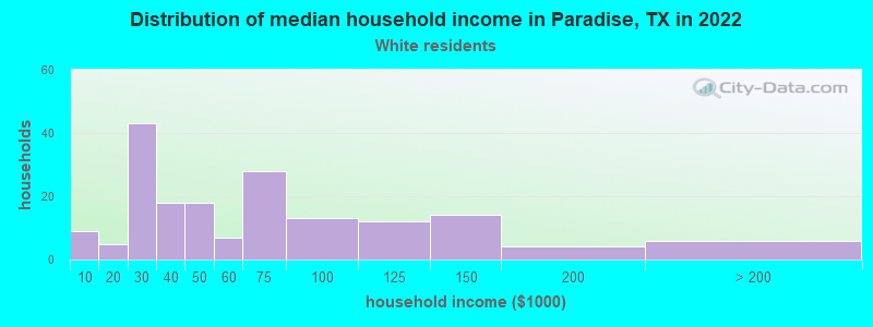 Distribution of median household income in Paradise, TX in 2022