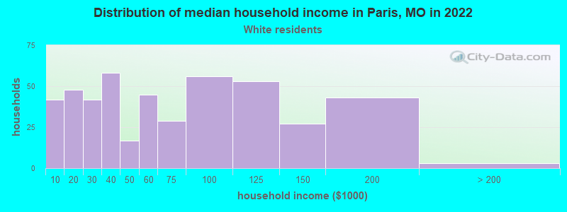 Distribution of median household income in Paris, MO in 2022