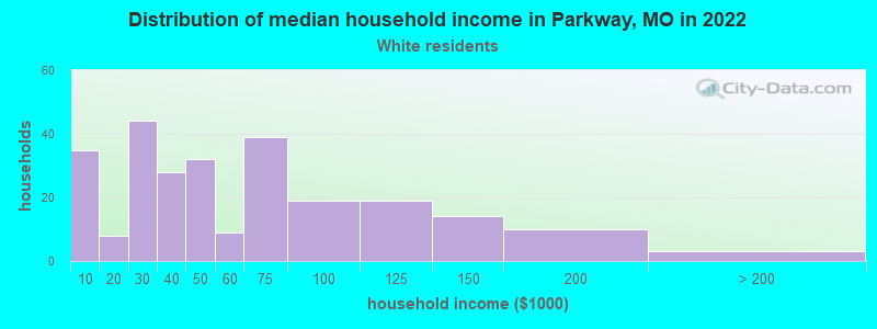 Distribution of median household income in Parkway, MO in 2022