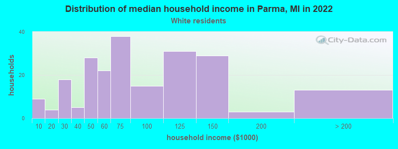 Distribution of median household income in Parma, MI in 2022