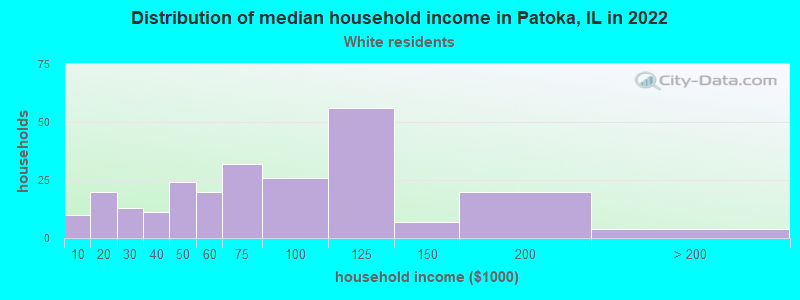 Distribution of median household income in Patoka, IL in 2022