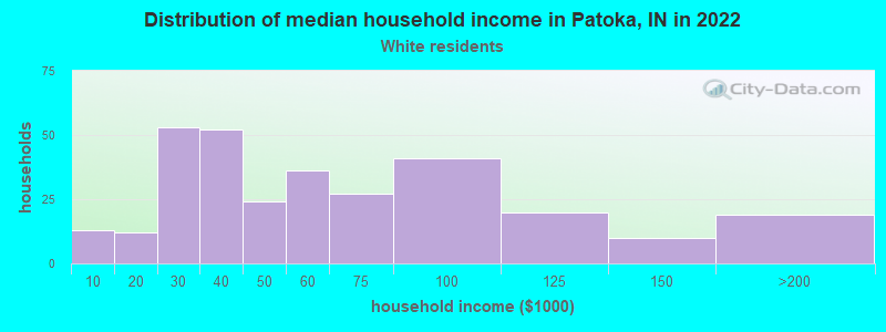 Distribution of median household income in Patoka, IN in 2022