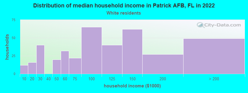 Distribution of median household income in Patrick AFB, FL in 2022