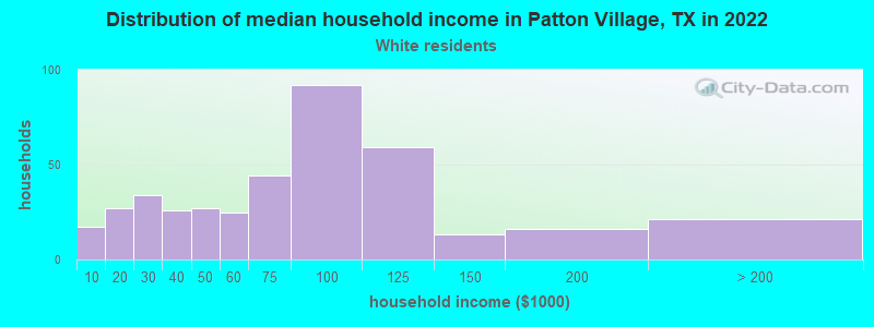 Distribution of median household income in Patton Village, TX in 2022