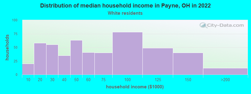 Distribution of median household income in Payne, OH in 2022