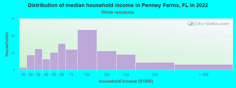Distribution of median household income in Penney Farms, FL in 2022