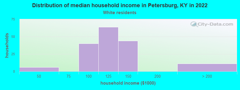 Distribution of median household income in Petersburg, KY in 2022