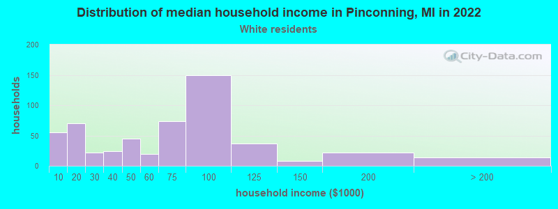 Distribution of median household income in Pinconning, MI in 2022