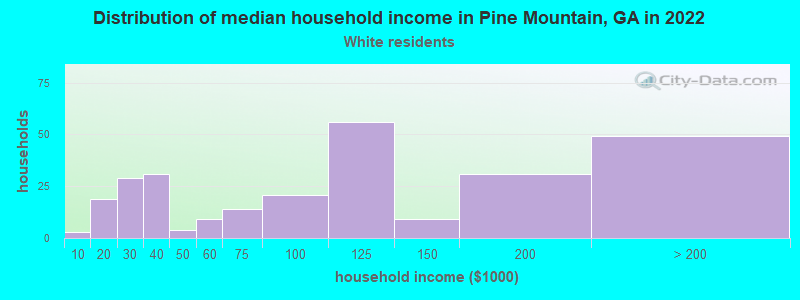 Distribution of median household income in Pine Mountain, GA in 2022
