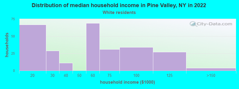 Distribution of median household income in Pine Valley, NY in 2022