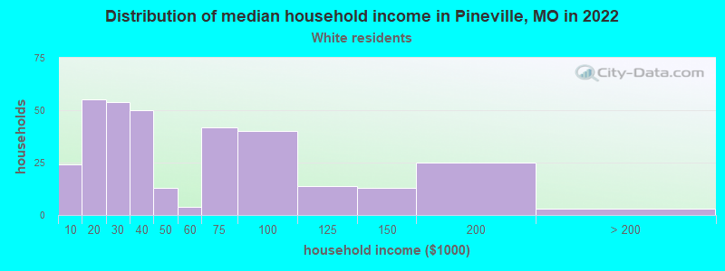 Distribution of median household income in Pineville, MO in 2022