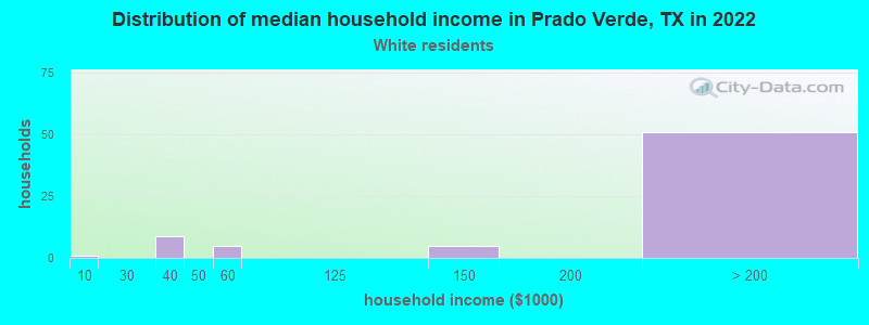 Distribution of median household income in Prado Verde, TX in 2022