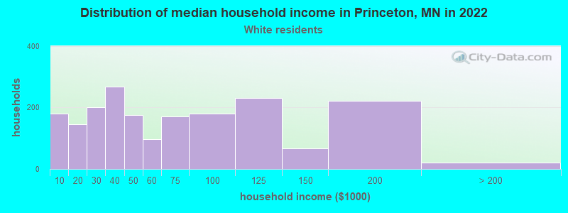 Distribution of median household income in Princeton, MN in 2022