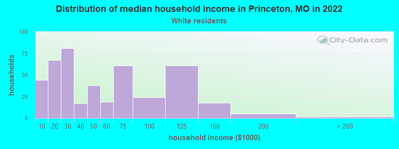 Distribution of median household income in Princeton, MO in 2022