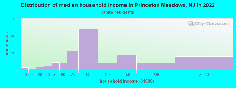 Distribution of median household income in Princeton Meadows, NJ in 2022
